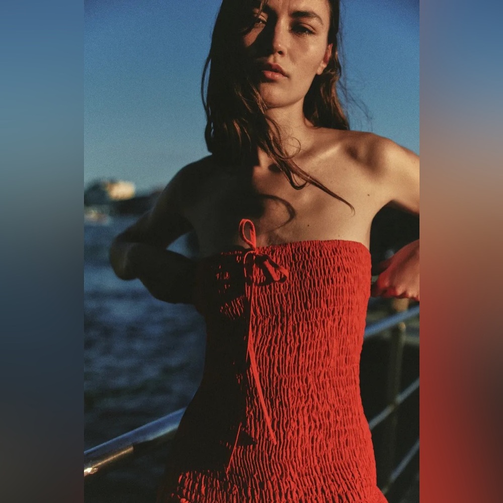 ZARA SMOCKED MIDI DRESS - Picture 4 of 16